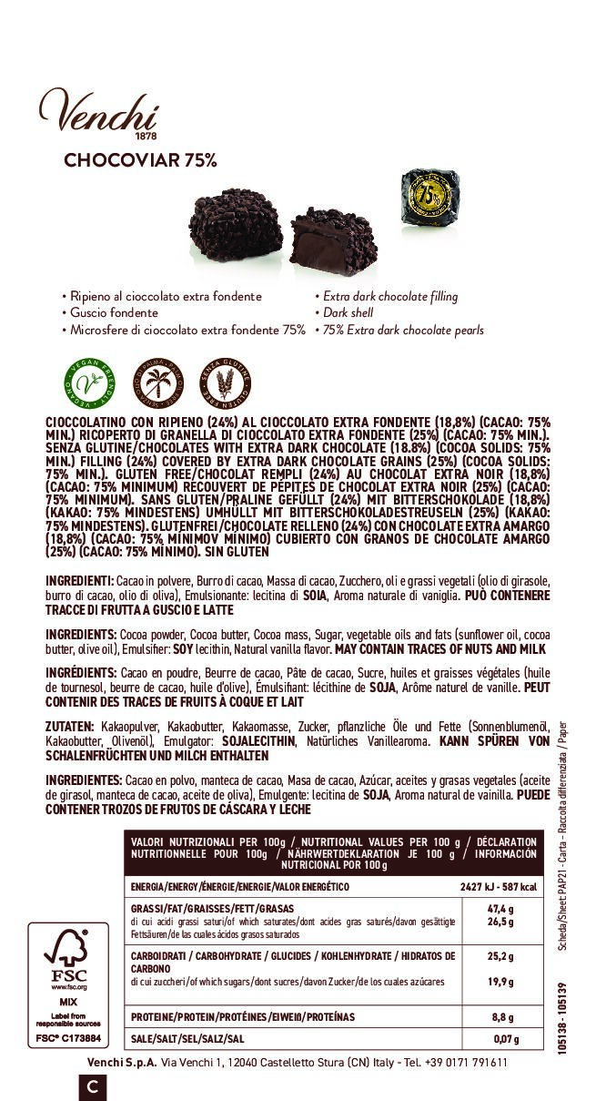 Venchi Chocaviar Fondente 75% 200 gr. - immagine 2
